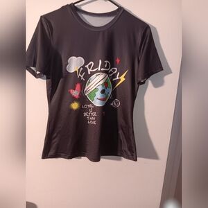 Black Graphic 'Friday' Smile Face Tee